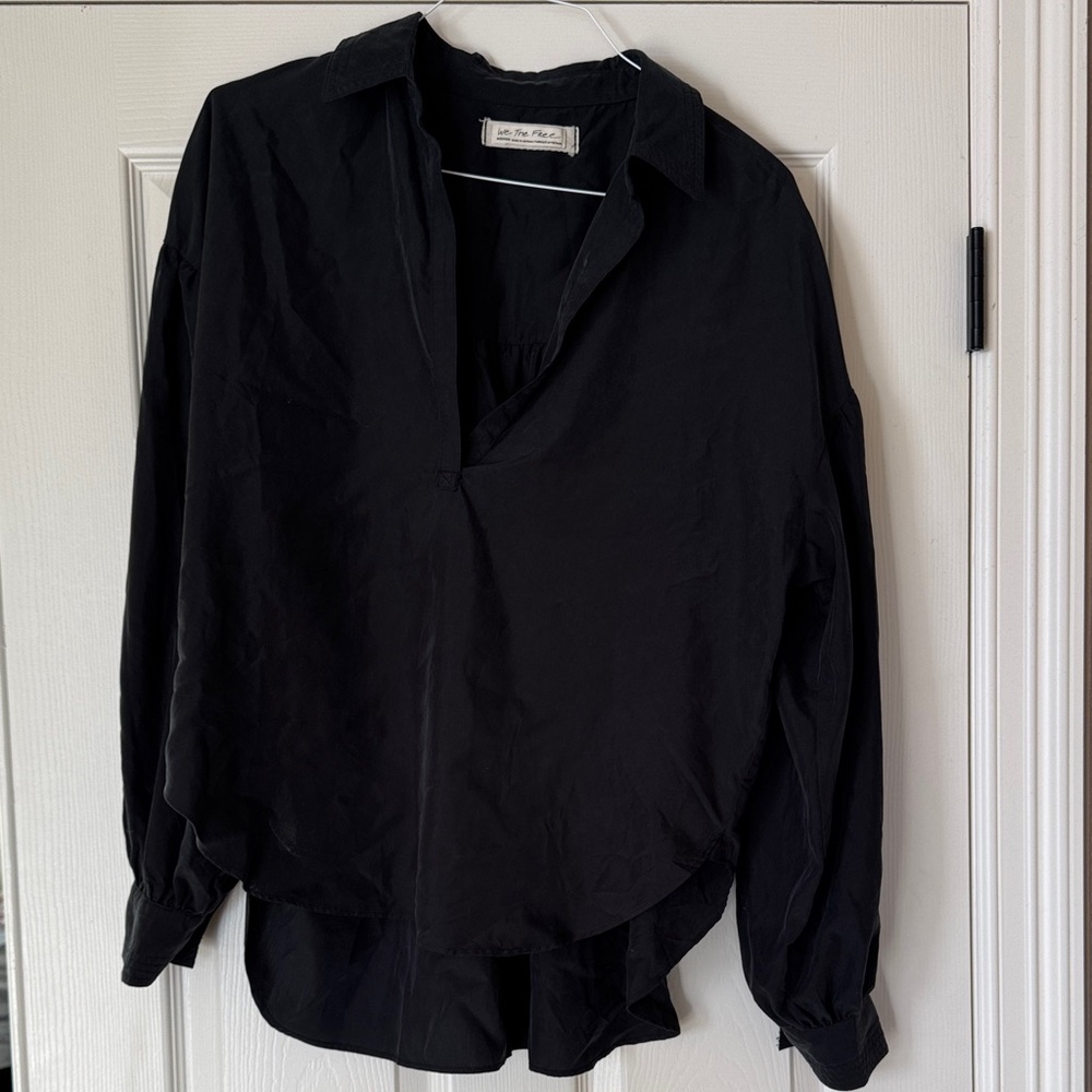 Free People Black Long Sleeve Blouse